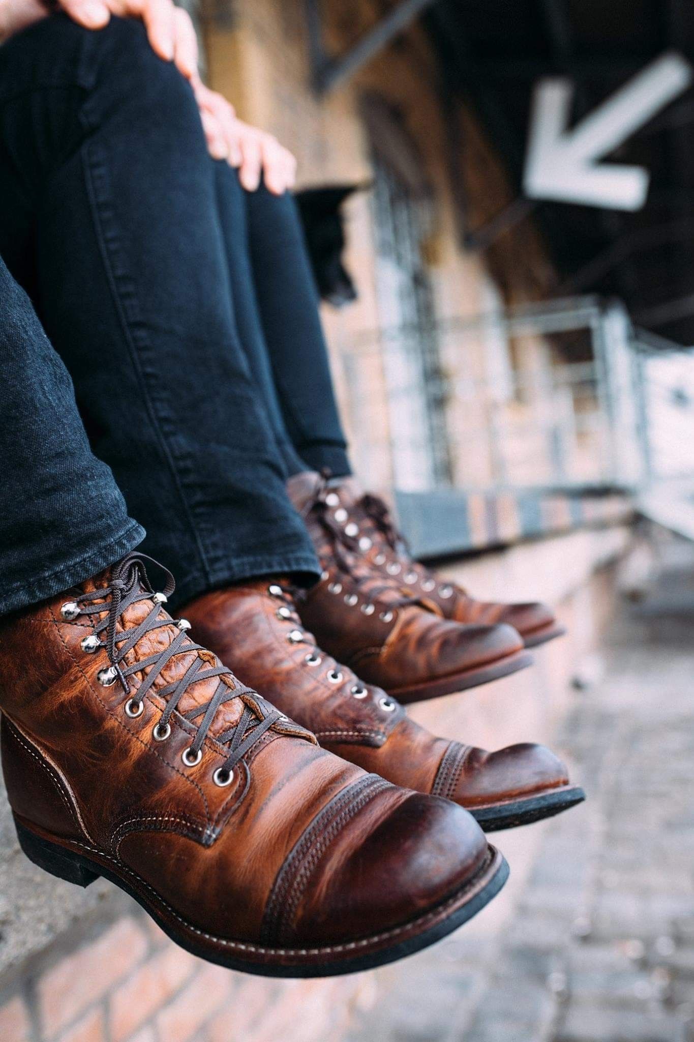 Rugged leather boots, a popular leather shoe type, worn by adventurers in the wilderness